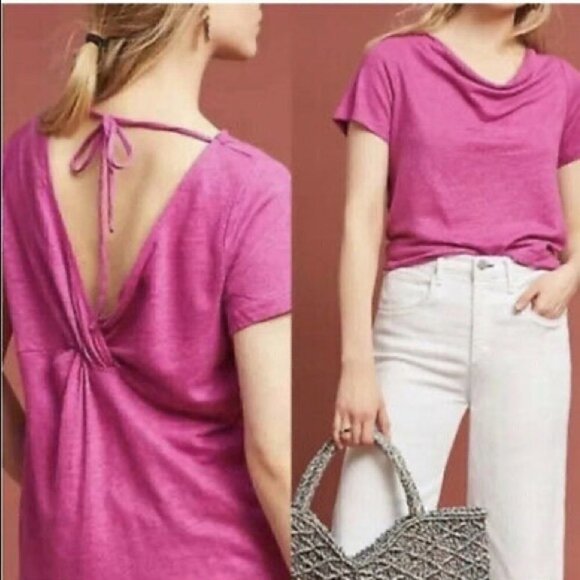 Anthropologie Maeve Horizon Tie Back Linen Top - Picture 2 of 9